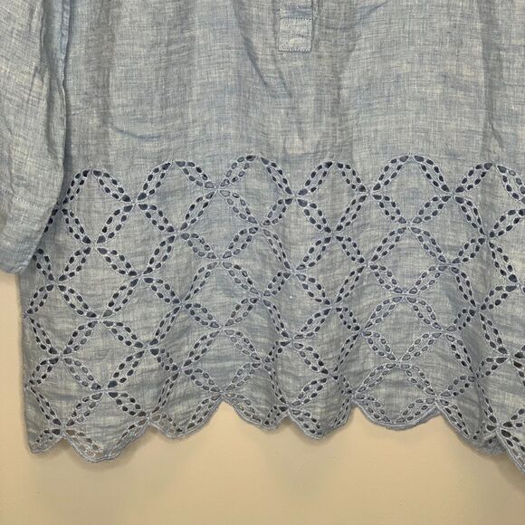 Womens Lands End Blue Linen Tunic Eyelet Capiz Shell Buttons Summer Beach Resort - Picture 4 of 12